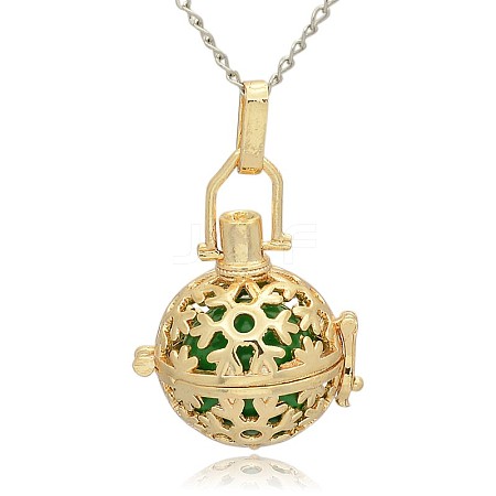 Golden Tone Brass Hollow Round Cage Pendants KK-J232-03G-1