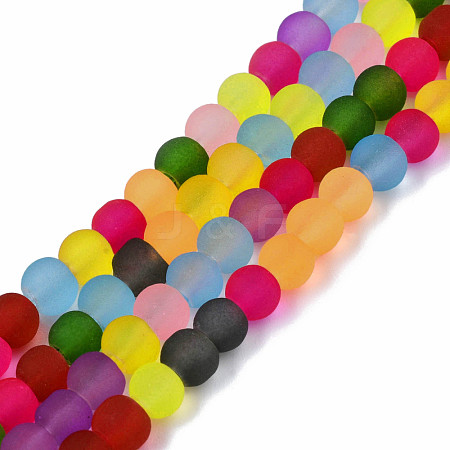 Transparent Frosted Glass Beads Strands FGLA-S001-04A-01-1