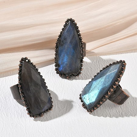 Natural Labradorite Adjustable Cuff Open Rings RJEW-K269-13R-1