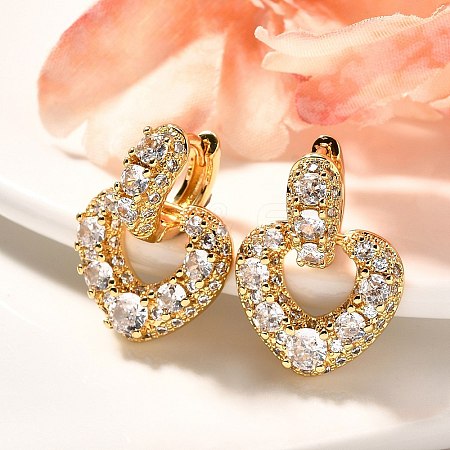 Rack Plating Heart Brass Micro Pave Clear Cubic Zirconia Hoop Earring for Women EJEW-C125-01G-1