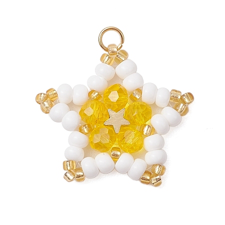 Glass Seed Beaded Star Pendants PALLOY-MZ00541-02-1