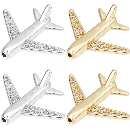 8Pcs 2 Colors Brass Micro Pave Cubic Zirconia Airliner Beads ZIRC-BBC0002-58-1