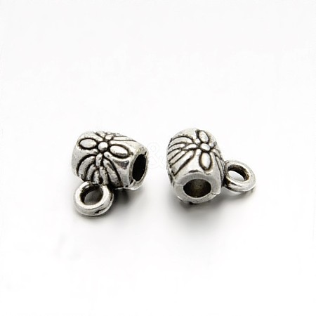 Tibetan Style Alloy Barrel Carved Flower Bail Beads TIBEB-O004-49-1