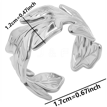 Non-Tarnish Minimalist 304 Stainless Steel Leaf Cuff Open Rings Unisex Simple MF0258-1-1