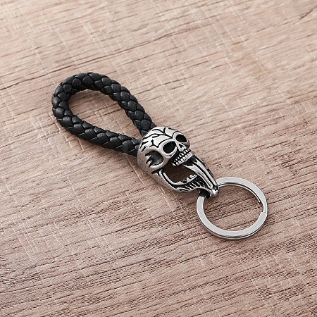Viking Braided Skull PU Leather Keychains HZ0628-1