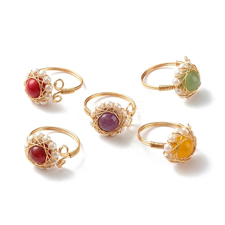 Natural Mixed Gemstone Finger Rings for Girl Women RJEW-TA00012-1