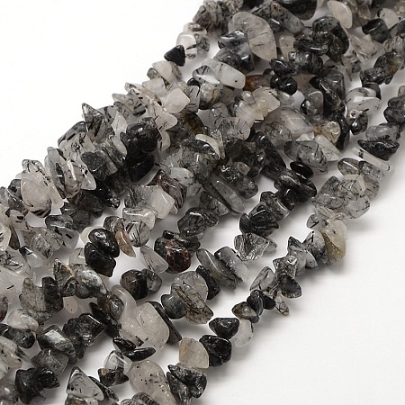 Natural Black Rutilated Quartz Beads Strands G-P035-17-1