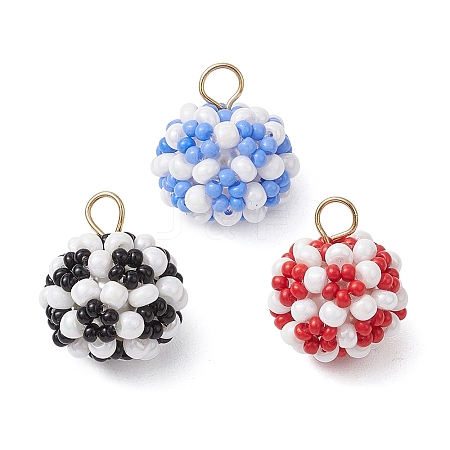 3Pcs 3 Colors Glass Seed Beaded Round Pendants PALLOY-MZ00525-1