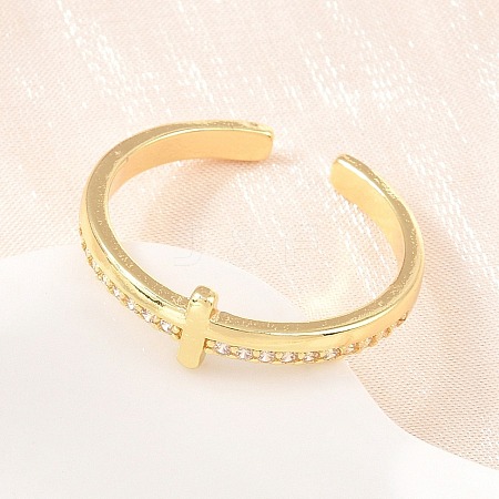 Brass Micro Pave Cubic Zirconia Cuff Open Rings CU-Z002-02G-1