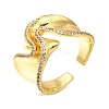 Rack Plating Brass Micro Pave Cubic Zirconia Open Cuff Rings for Women RJEW-M022-20G-1