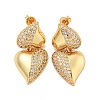 Heart Brass Pave Clear Cubic Zirconia Stud Earrings EJEW-M258-81G-1