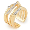 Brass Micro Pave Clear Cubic Zirconia Open Cuff Ring RJEW-Q819-03G-1