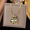 304 Stainless Steel Black Enamel Zebra Print Teardrop Pendant Flat Snake Chain Necklaces for Women NJEW-H046-01G-1