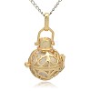 Golden Tone Brass Hollow Round Cage Pendants KK-J235-09G-1