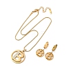 Flat Round with Letter B 304 Stainless Steel Pendant Necklaces & Hoop Earring Jewelry Sets SJEW-L177-08G-4