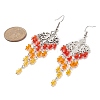 Glass Beaded Flower Tassel Chandelier Earrings EJEW-TA00225-02-3