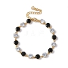 Round Brass & Cubic Zirconia & Glass Link Bracelets BJEW-D378-03G-4