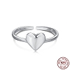 Rhodium Plated 925 Sterling Silver Heart Open Cuff Rings RJEW-A019-05P-3