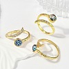 Brass Micro Pave Clear Cubic Zirconia Enamel Cuff Rings  for Women RJEW-L113-034G-3