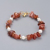 Natural Red Agate/Carnelian Chip Beaded Bracelets BJEW-JB04933-05-1