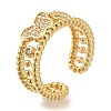 Rack Plating Brass Micro Pave Cubic Zirconia Open Cuff Rings for Women RJEW-S244-03G-B-1