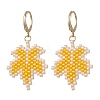 304 Stainless Steel Glass Seed Beads Leaf Leverback Earrings EJEW-MZ00536-01-3