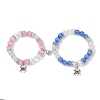 2Pcs 10mm Round Blue Cat Eye & Pink Cat Eye & Faceted Glass Beaded Stretch Bracelet Sets for Lover BJEW-JB10325-01-1