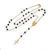 201 Stainless Steel & Glass Rosary Bead Necklaces for Women NJEW-B112-01G-3