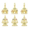 6Pcs 2 Styles Ferris Wheel & Castle Brass Micro Pave Cubic Zirconia Pendants KK-CJ0005-74-1