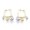 Two Tone Brass Round Ball Dangle Stud Earrings EJEW-N011-111-3