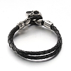 Skull 304 Stainless Steel Leather Cord Bracelets BJEW-N262-08-3