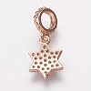 Brass Cubic Zirconia European Dangle Charms KK-P134-04RG-2