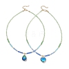 2Pcs 2 Styles Blue K9 Glass Teardrop Heart Pendant Electroplated Glass Faceted Rondelle Beaded Necklaces NJEW-JN05751-2