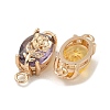 Brass Pave Faceted Glass Oval Connector Charms KK-G517-13G-2