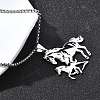 304 Stainless Steel Laser Cut Double Horse Pendant Box Chain Necklaces for Women Men NJEW-E156-03P-3