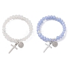2Pcs Natural Dyed Blue Lace Agate & White Jade Beads Double strand Stretch Bracelets BJEW-JB13065-1