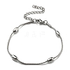 Tarnish Resistant 304 Stainless Steel Round Snake Chain Bracelet with Oval Beaded BJEW-E088-03P-1