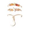 3Pcs Copper Wire Wrapped Gemstone Faceted Round Bead Finger Rings for Women RJEW-JR00887-5