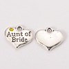 Wedding Theme Antique Silver Tone Tibetan Style Heart with Aunt of Bride Rhinestone Charms TIBEP-N005-09-2
