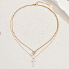 Stainless Steel Crystal Rhinestone Cross Pendant Double Layer Necklaces for Women LS-BW9176-1