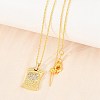 Brass Micro Pave Cubic Zirconia Rectangle with Heart Pendant Adjustable Slider Necklaces KK-CBA4547-08G-03-3