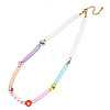 Christmas Theme Glass & Imitation Pearl & Brass LOVE Heishi Beaded Necklaces LS-GF3195-8-1