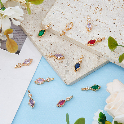 16Pcs 8 Colors Brass Micro Pave Cubic Zirconia Pendants KK-HS0001-89-1