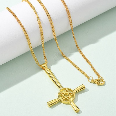 Christian Upside Down Cross & Star Alloy Pendant Pendant Twisted Chain Necklaces for Women NJEW-NH0001-03G-1