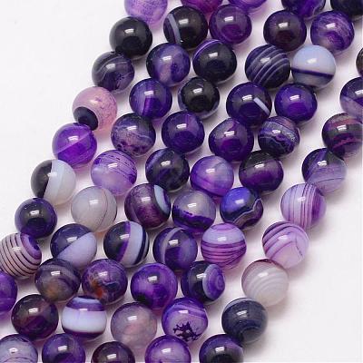 Natural Striped Agate/Banded Agate Bead Strands G-K166-13-6mm-04-1