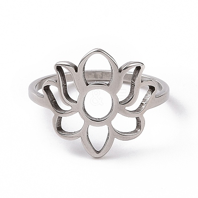 Non-Tarnish 201 Stainless Steel Flower Finger Ring RJEW-J051-32P-1