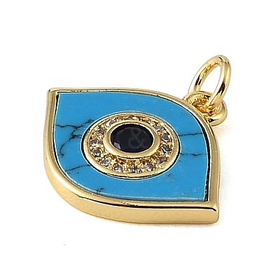 Brass Micro Pave Black Cubic Zirconia & Synthetic Turquoise Pendants CU-CBA6938-01G-02-1