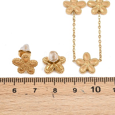 Flower 304 Stainless Steel Necklaces & Stud Earrings Sets for Women SJEW-K003-01G-1