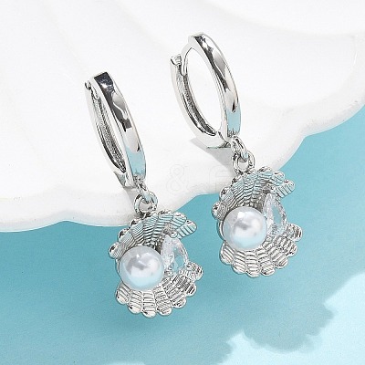 Shell Shape Brass Micro Pave Cubic Zirconia Hoop Earrings EJEW-M077-05P-1