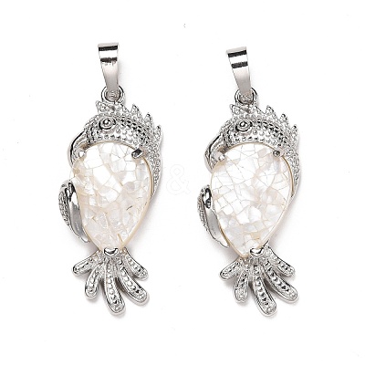 Eco-Friendly Rack Plating Brass Natural White Shell Pendants SSHEL-M020-01P-05-1